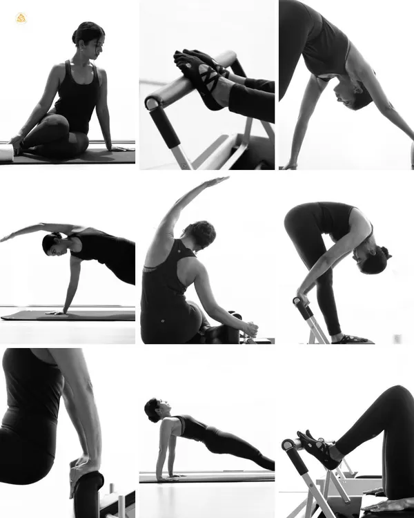 This collage showcases the variety within the Classical Pilates system. From mat work to the Reformer, each exercise is designed to build core strength, improve flexibility, and enhance mental clarity.