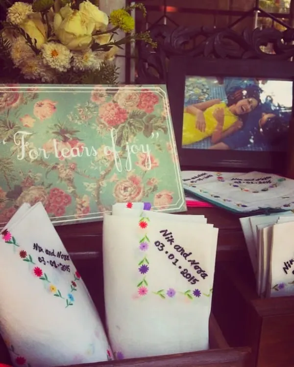 A look back at one of our very first weddings. These custom embroidered handkerchiefs for 'tears of joy' show that from the very beginning, our focus has been on creating personal and heartfelt details that tell a couple's story.