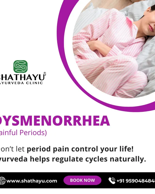 Painful periods, or Dysmenorrhea, should not control your life. This image explains how my Ayurvedic approach helps regulate cycles naturally, offering relief from period pain and restoring balance to your menstrual health.