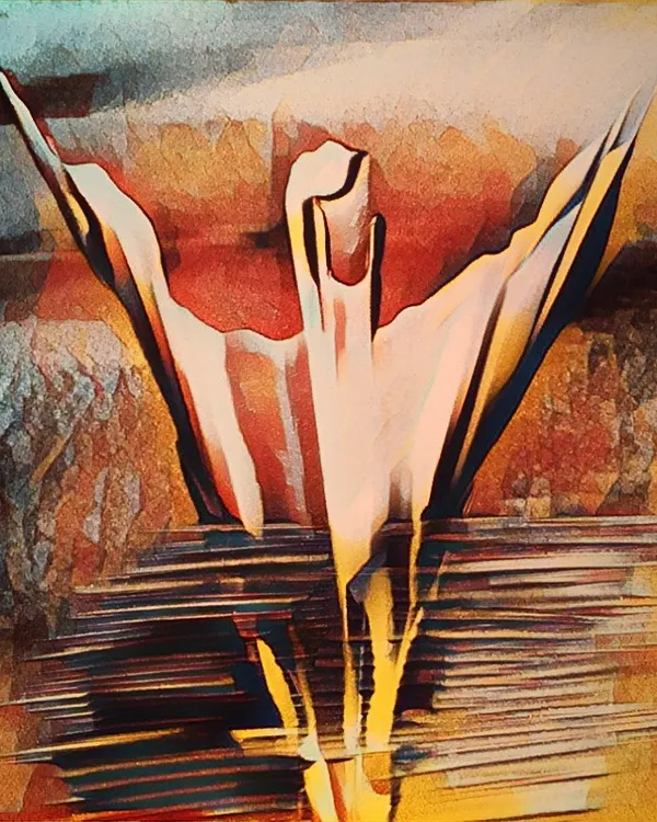 A digitally enhanced version of my 'Spread' artwork. The added textures and colors give the original sand painting a new, painterly quality.