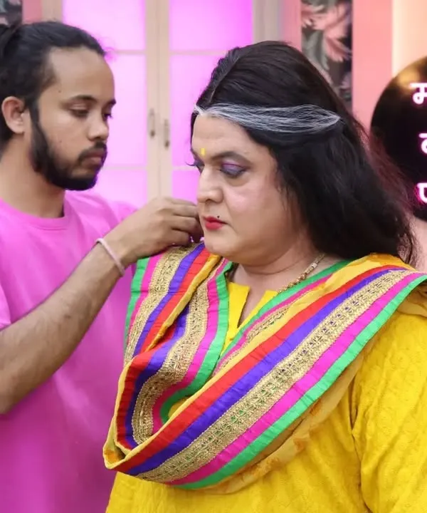 Transforming the amazing Ali Asgar sir into his iconic 'Buwaa' character for a TV series. For me, makeup is about giving life to a role, and this was a special one where I handled both the makeup and the hair draping to complete the look.