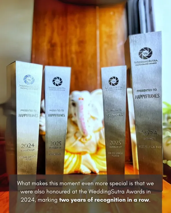 We are thrilled to have been honored at the WeddingSutra Awards for two consecutive years, 2024 and 2025. These trophies represent our commitment to excellence.