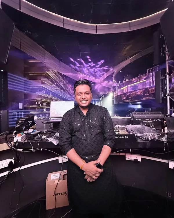 Dressed in a kurta for a special occasion. I love bringing my high-energy DJ sets to sangeets and weddings, creating a unique party atmosphere for the celebration.
