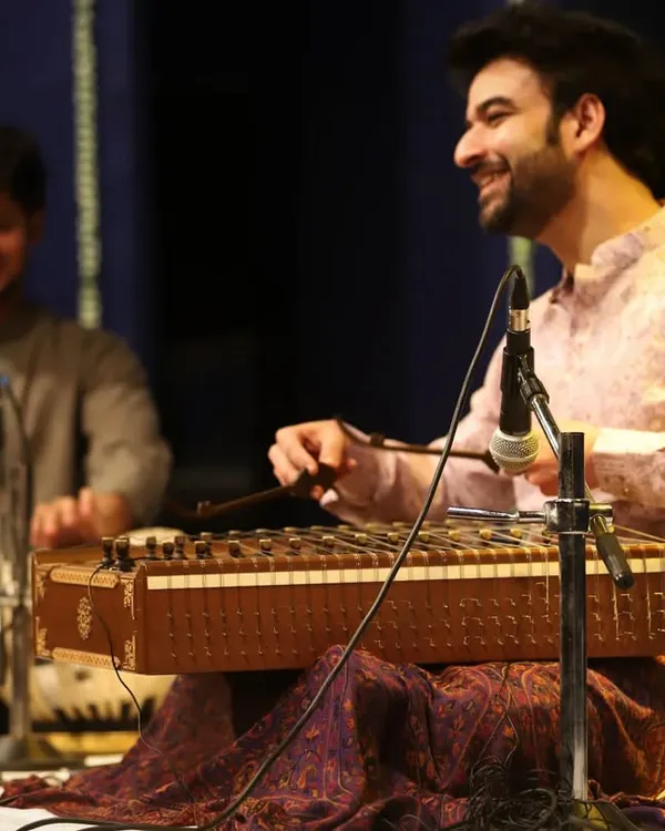 The joy of a musical conversation. Here I am sharing the stage with santoor artist Shantanu Gokhale, lost in the flow of the performance. A great sangat is about listening and responding to create something beautiful together.