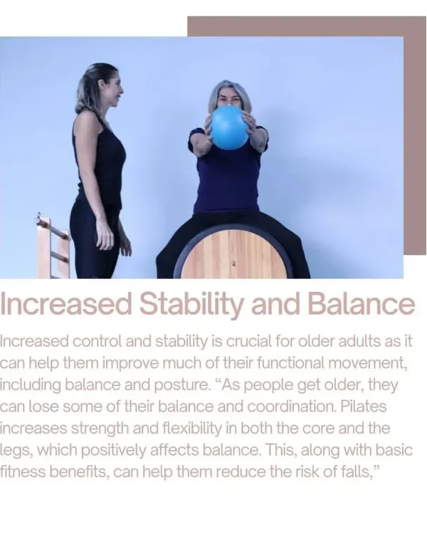 For older adults, stability and balance are crucial. My programs use controlled movements, like this exercise on the ladder barrel with a stability ball, to strengthen the core and legs, which helps reduce the risk of falls.