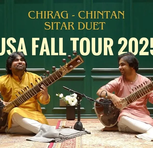 This is a professional shot from a session with my brother, Chirag. Performing sitar duets together is one of my greatest joys, and this image captures the harmony and connection we share on stage.