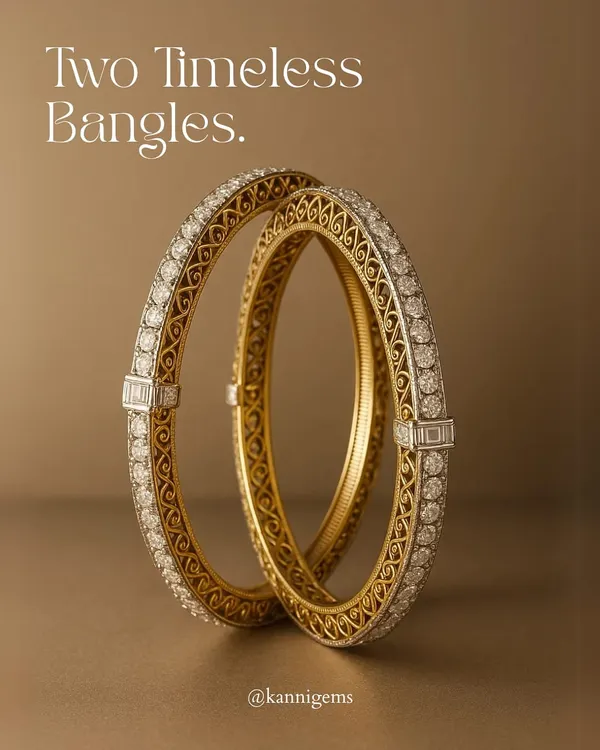 Two bangles, one timeless story. Crafted with intricate filigree, wrapped in diamonds, and finished with quiet strength, this pair is for wrists that carry tradition into the now.