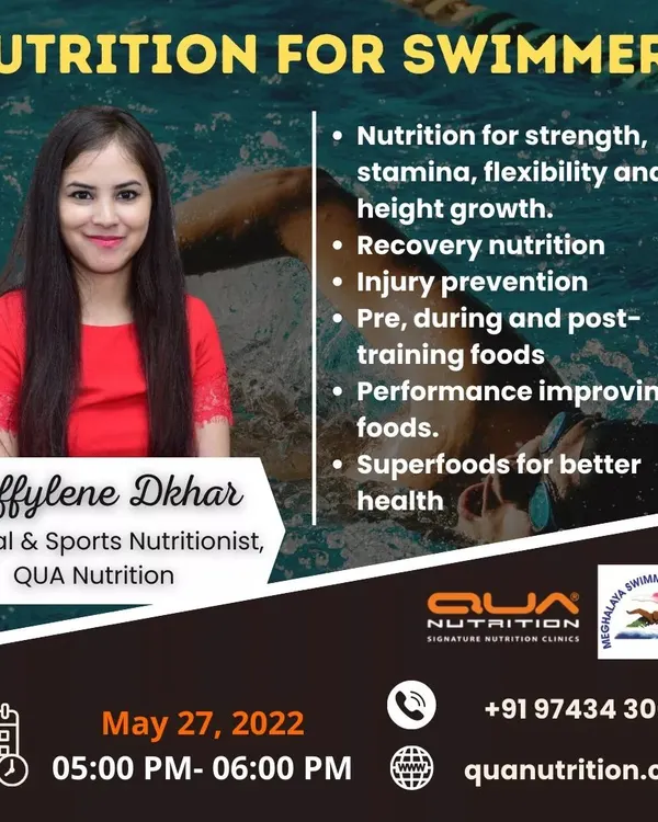 It was a pleasure to host this webinar on "Nutrition for Swimmers" for the Meghalaya Swimming Association. We discussed everything from pre-competition meals to recovery strategies tailored specifically for swimmers.