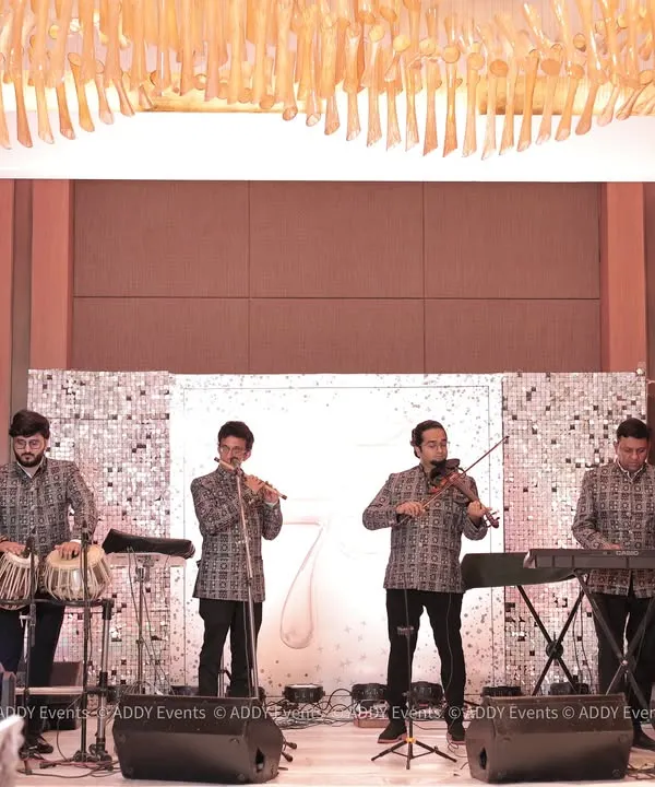We can arrange for exceptional live entertainment to elevate your event. This instrumental band, featuring musicians on the tabla, flute, violin, and keyboard, provided a soulful and elegant musical experience for a milestone celebration.