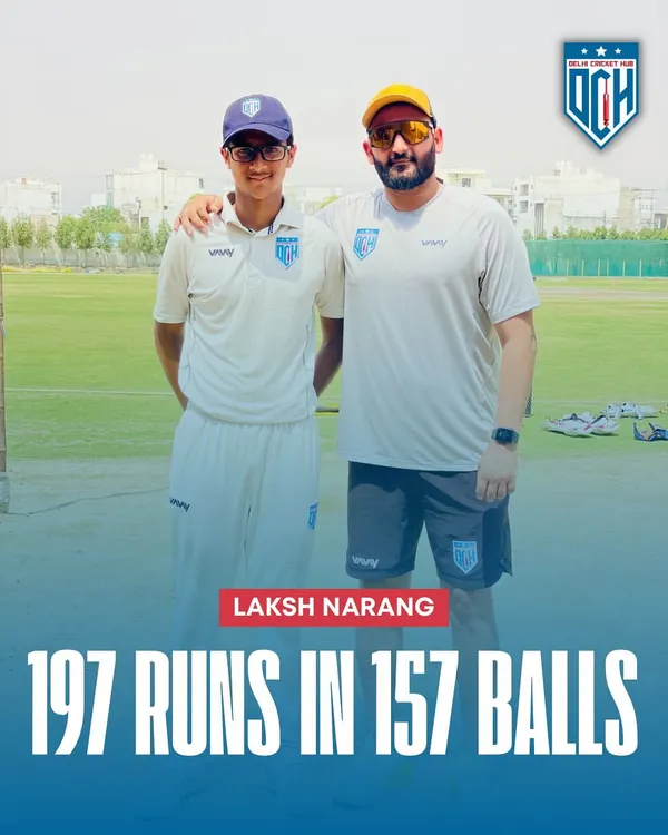 Immense pride in my student Laksh Narang for this powerhouse innings of 197 runs. This knock was a masterclass in focus, patience, and controlled aggression, showcasing the technical skills and mental fortitude we drill at Delhi Cricket Hub. A true future star in the making.