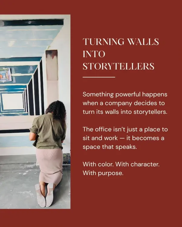 Here I am, turning a wall into a storyteller. This image captures a moment in the process of painting a modern, geometric mural. Something powerful happens when a company decides to give its walls a purpose.