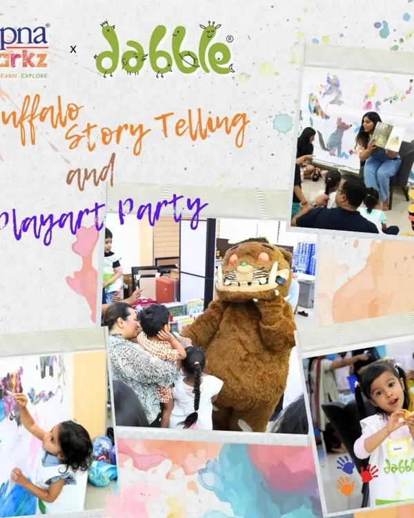 A collage from our Gruffalo Story Telling and Playart Party, showing the magical moments from the day. From kids meeting the Gruffalo to getting creative with paint, it was a day filled with smiles and imagination.