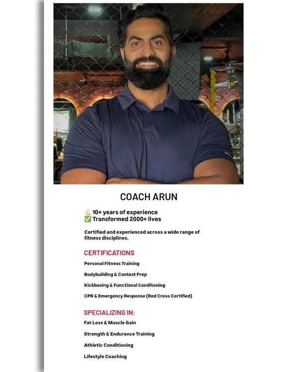 Coach Arun is our head coach with over a decade of experience in transforming lives. He is a specialist in bodybuilding, contest preparation, and functional conditioning.