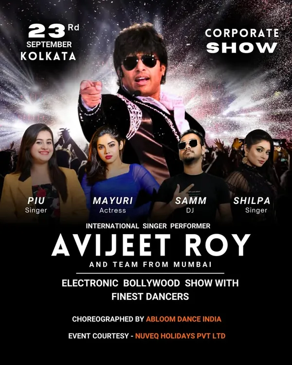 Poster for a corporate show in Kolkata, highlighting our 'Electronic Bollywood Show with Finest Dancers'.