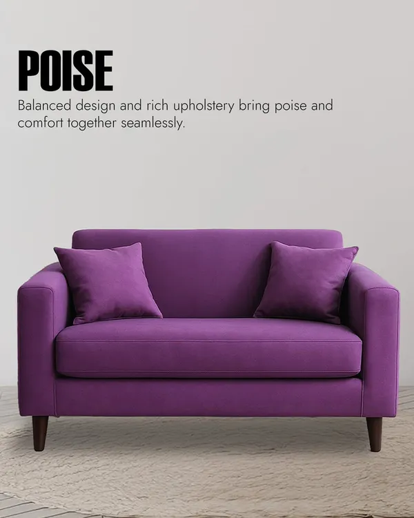 Make a bold statement with a sofa in a vibrant color. This two-seater in a rich purple fabric features a clean, boxy frame and plush cushions, offering a perfect balance of modern design and comfort. It's an ideal piece for adding a pop of personality to your living space.