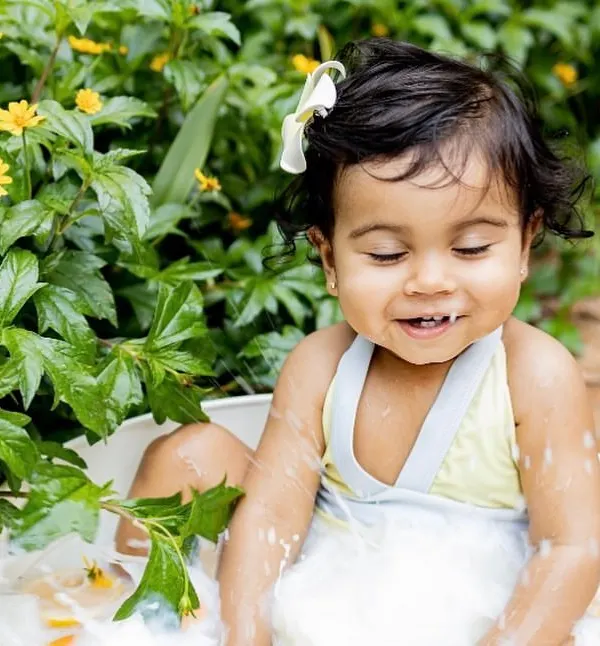 Splish, splash, and a whole lot of smiles during this summer milk bath session. These are perfect for babies who can sit up and love to play in the water.