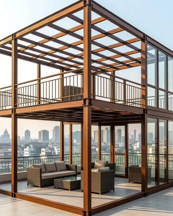 This two-story glasshouse is a testament to our technical expertise in complex projects. It creates a stunning, multi-level outdoor living area with panoramic city views, blurring the lines between inside and out.
