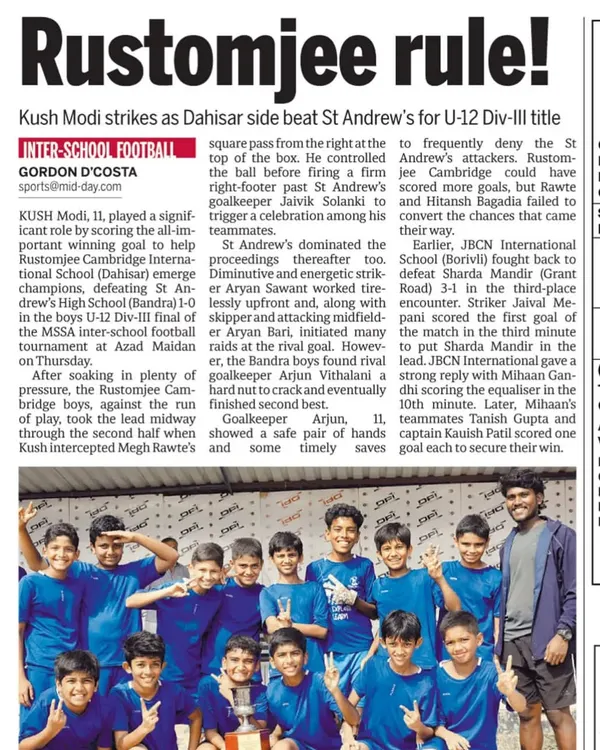 A newspaper clipping celebrating Khush Modi's journey and his championship-winning goal for his school team, a testament to his resilience and our development process.