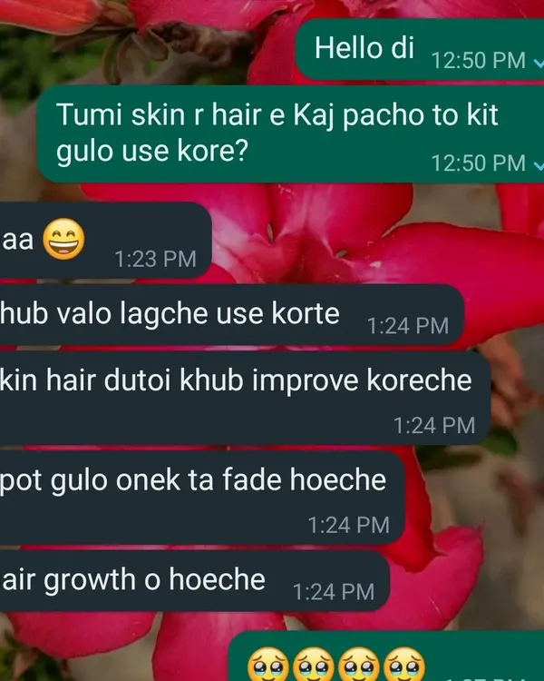 A happy customer sharing that her skin and hair have both improved after using my kits. She noticed her spots have faded and she's even seeing new hair growth.