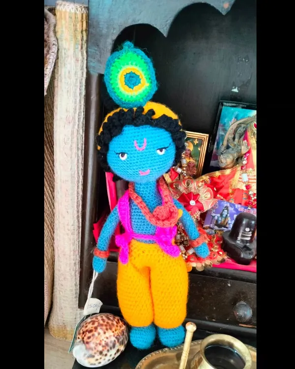 Happy Janmashtami! This is my crochet Lord Krishna doll, complete with his peacock feather and flute. He is perfect for your home temple or as a special toy for children to learn about stories.
