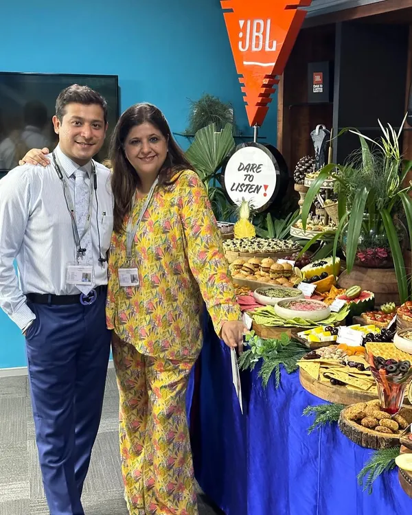 We, the founders Ritu and Sidhant, were thrilled to be part of the JBL launch event. Here we are with the fantastic grazing table we designed to match the brand's vibrant energy.