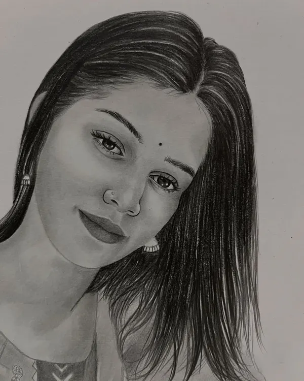 A delicate and expressive pencil portrait of a young woman. This A5 sketch focuses on her gentle gaze and the soft texture of her hair.
