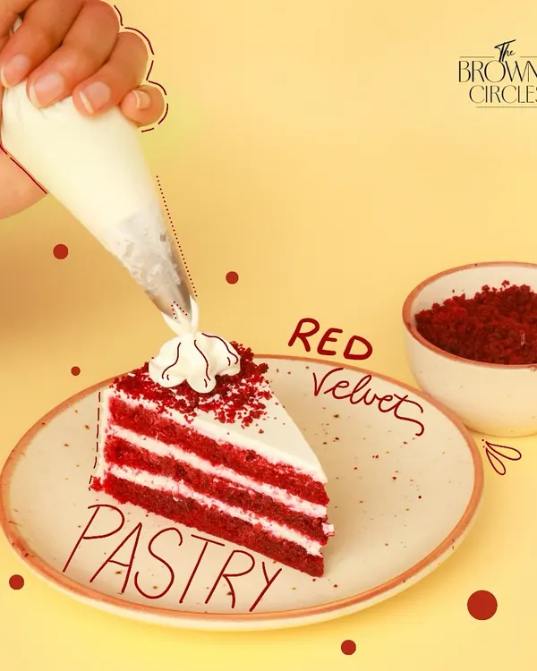 Our Red Velvet Pastry is a classic, featuring moist, vibrant red velvet cake layered with our signature cream cheese frosting.