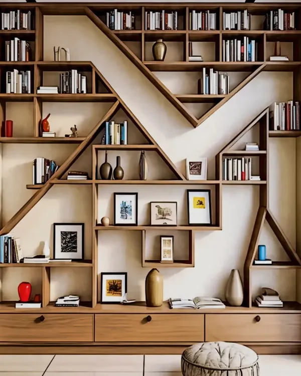 A statement bookshelf that is both a storage unit and a piece of art. I design custom pieces like this to reflect your personality.