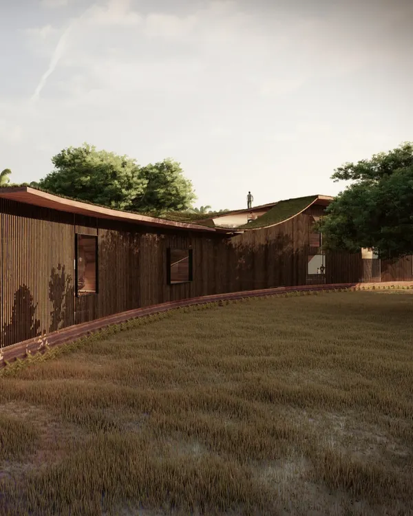 The Elephant Pavilion in Pollachi is a prototype for low-impact tourism infrastructure. The structure sits low along a trail traversed by elephants, using natural contours to shape its form and creating shaded areas for observation without interrupting the environment.