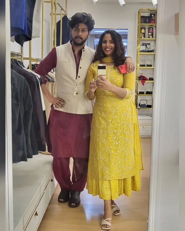 My Diwali look. I chose a bright and cheerful yellow layered kurta set. It's a perfect example of festive wear that is both traditional and comfortable for a day of celebrations with family and friends.