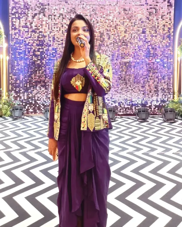 On stage for a Sangeet ceremony, ready to get the party started. For this event, I not only hosted but also helped curate the sound, DJ, and a special photo booth to make the night extra memorable for the couple.