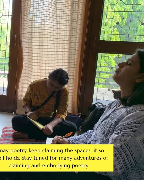 A moment of quiet reflection during a workshop. May poetry keep claiming the spaces it so well holds.