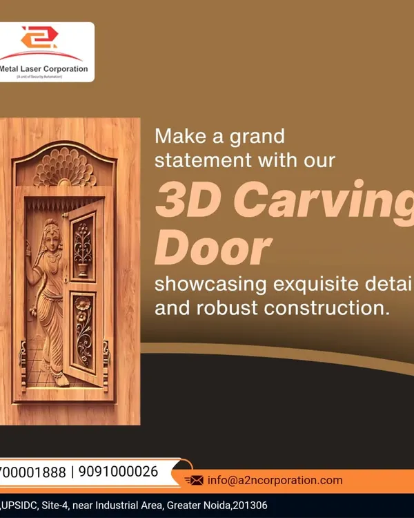 A grand and artistic 3D carving door, showcasing exquisite detailing of a traditional figure. This door is a masterpiece of robust construction and sculptural art, designed to make an unforgettable statement.