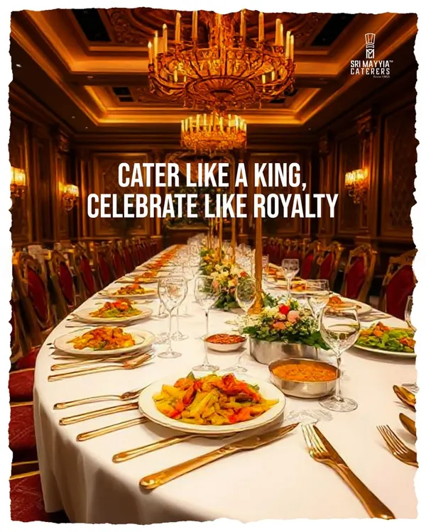 A royal dining experience with a long, exquisitely set table. This is how we cater for royalty, ensuring every detail from the cutlery to the centerpiece is perfect.