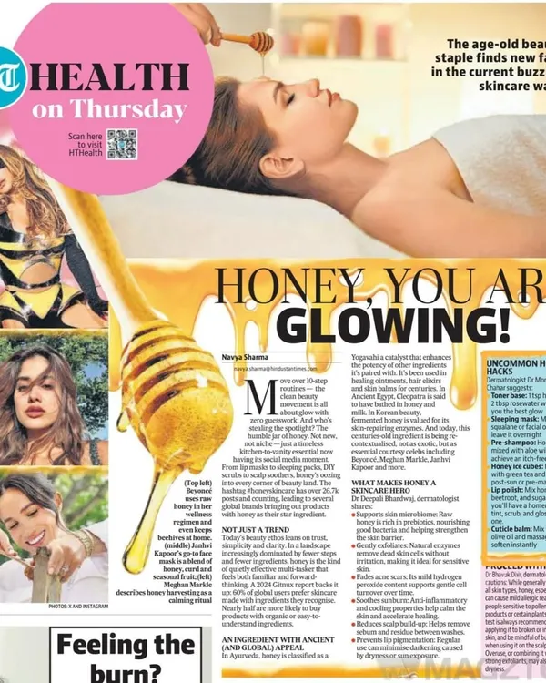 I was thrilled to be featured in the Hindustan Times to talk about the skincare benefits of honey. I shared some of my favorite DIY hacks, like using honey as a toner base or mixing it with aloe vera for a calming effect, bringing a science-backed perspective to this timeless ingredient.