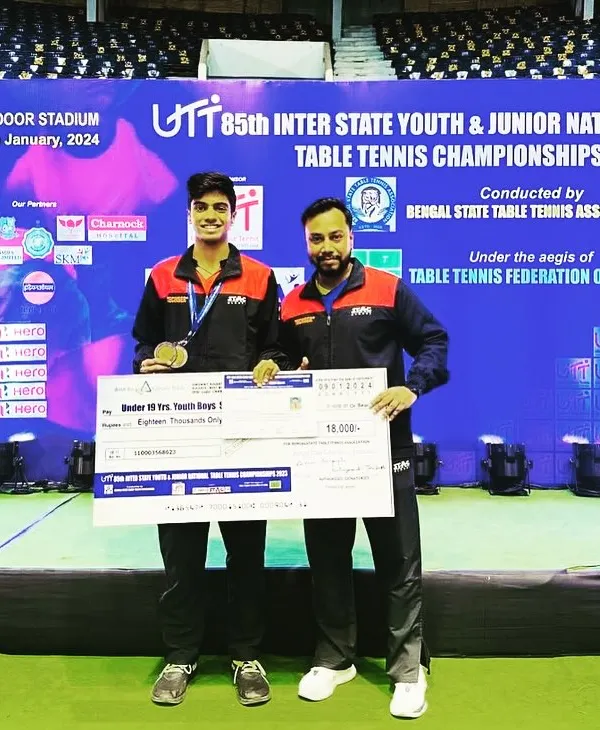 A proud moment with Aakash K J at the 85th Youth and Junior National Championship. His two bronze medals in the U19 Singles and Doubles are a result of immense dedication and rigorous training.
