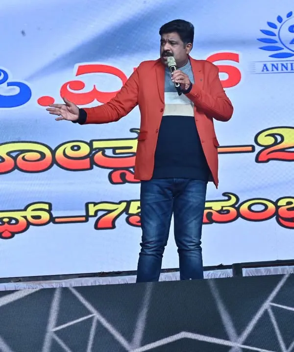 Performing on stage during the 25th-anniversary celebrations of RCN Channel in Hunsur. It was a big event, and I was happy to entertain the large crowd that had gathered.