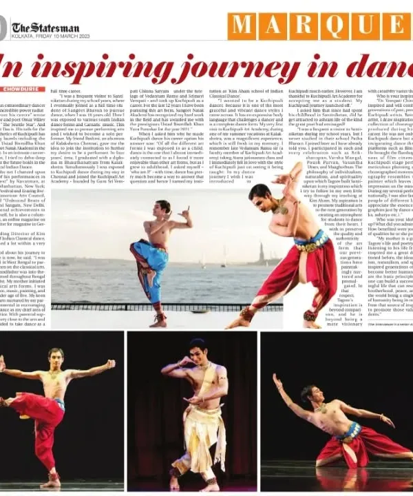 I was happy to be featured in The Statesman newspaper in an article titled "An inspiring journey in dance". It is humbling to have my dedication to Kuchipudi shared with a wider audience.