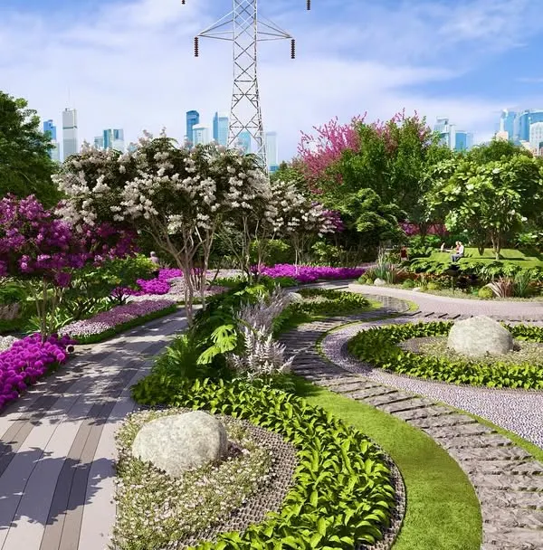 This render for Kriya Villa Development showcases our use of layered planting, with flowering shrubs, groundcover, and mature trees creating a rich, multi-dimensional garden.
