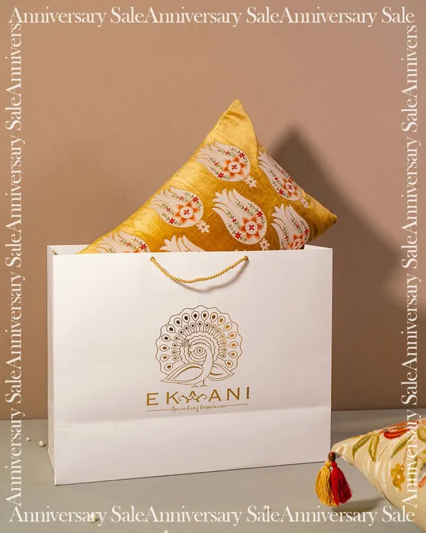 My mega sale is here. This image, showing a cushion in a signature gift bag, is your invitation to shop exclusive designs at unbeatable prices and give your space the elegance it deserves.