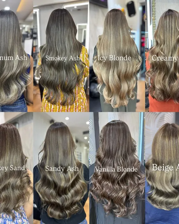 From Smokey to Icy, here is a showcase of the different ash blonde stories I have created. This collage is perfect inspiration for your next appointment if you are thinking of going cool and blonde.