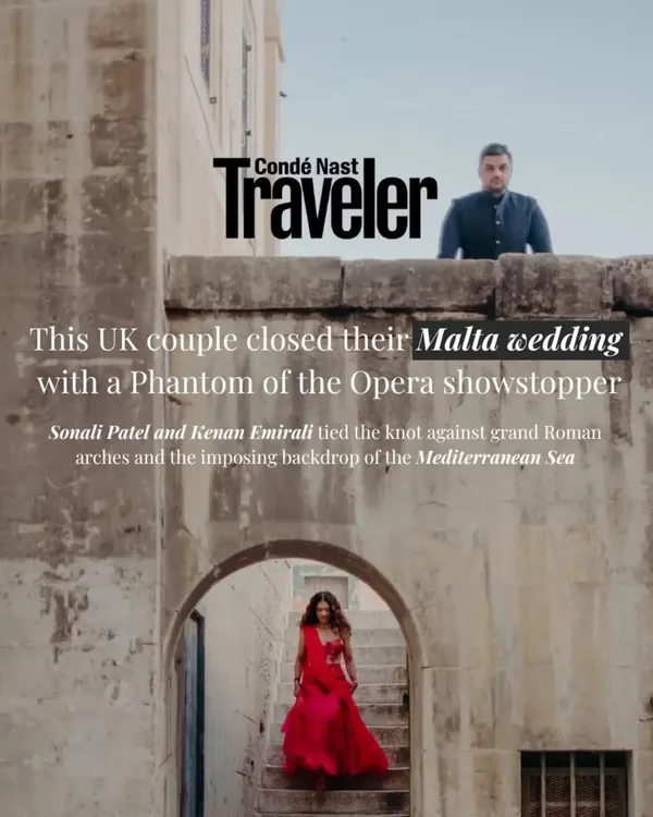 I am thrilled to see this Malta wedding featured in Condé Nast Traveller. The couple tied the knot against grand Roman arches and the imposing backdrop of the Mediterranean Sea.