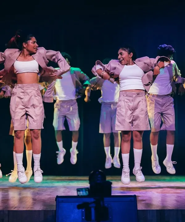 A moment of pure flight from our Performance Night. This shot captures the energy and synchronization our dancers achieve, turning months of hard work into a breathtaking stage performance.