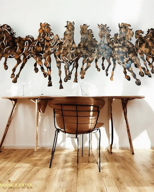 This large, dynamic 7 Horses metal sculpture is one of our most requested pieces. Handcrafted with intricate details, it symbolizes power and success, making it a perfect statement artwork for a living room, office, or entryway.