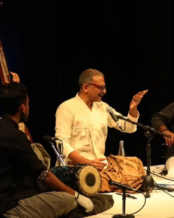 The renowned vocalist T.M. Krishna in concert during our SwarTaal festival. His performances are known for their passionate intensity and unique interpretation of Karnatik music.
