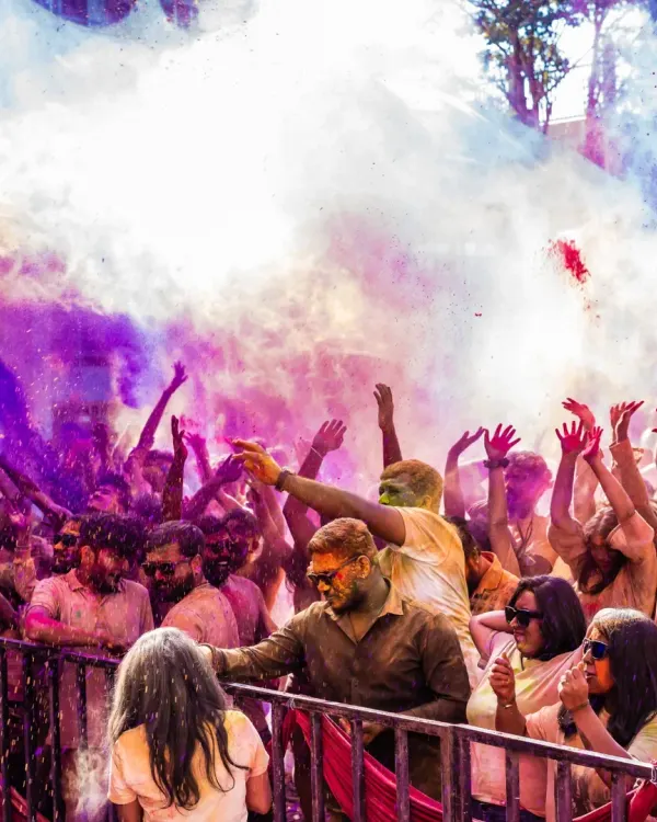 Lost in a cloud of color at a Holi festival in Bengaluru. There's nothing like the energy of a daytime festival with thousands of people celebrating together.