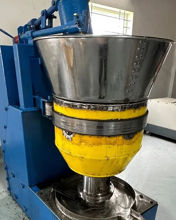 The purity of our oils is non negotiable. This is a glimpse of the cold press machine we use, ensuring that the oils retain their maximum therapeutic properties and 'shakti' or life force energy.
