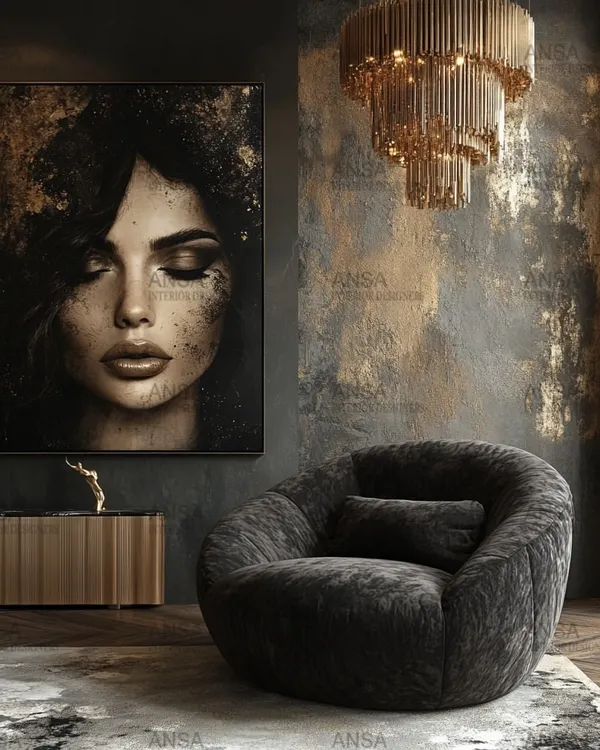 This cozy corner proves that luxury can be affordable. I combined a plush accent chair with a dramatic, textured statement wall and a gold chandelier to create a moody and rich space that feels both dramatic and inviting.