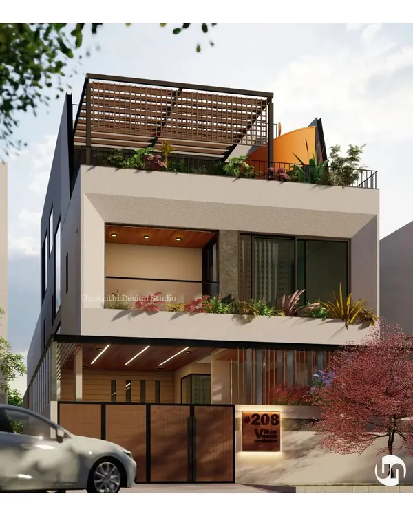 This client wanted pure elegance, not the usual "jathre" of ideas. We designed a minimal, functional, and stylish exterior that stands out in the neighborhood while blending with the community. This modern house elevation was approved in the very first go.