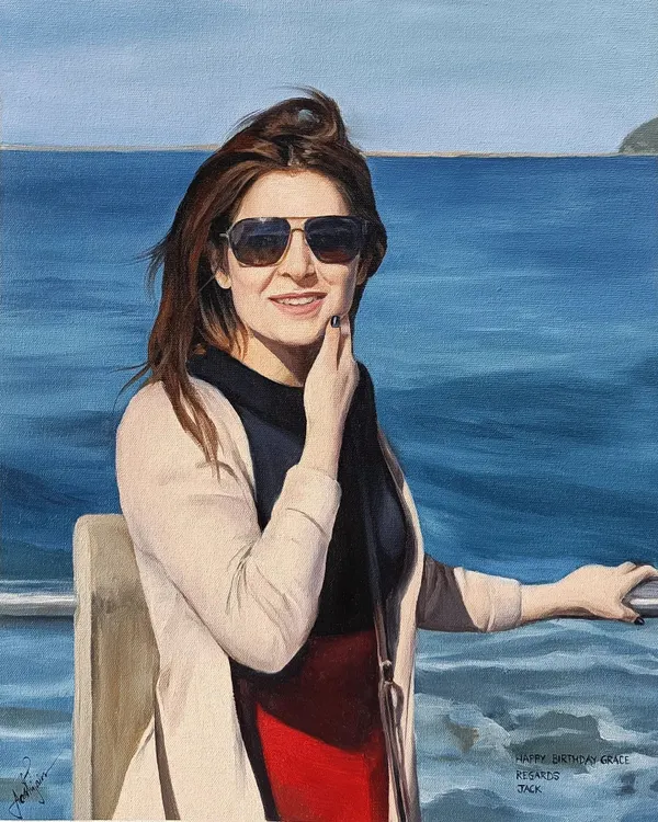 A beautiful individual portrait of a woman enjoying a day by the sea. This was a wonderful commission that I shipped to a client in Saudi Arabia.